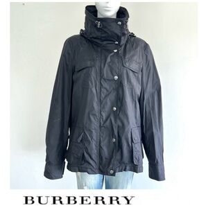 Burberry Black High-Collar Hooded Trench Jacket